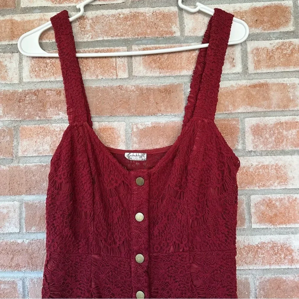 Intimately Free People Lace Snap Up Dress Maroon Women’s Medium Red Whimsigoth